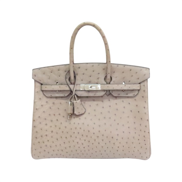 摩絲灰 鴕鳥皮 Birkin 35 柏金包 手提包 口F刻 銀刻【HERMES 愛馬仕】