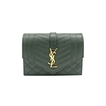 綠色 牛皮 扣式卡片零錢包【SAINT LAURENT YSL 聖羅蘭 】 651027