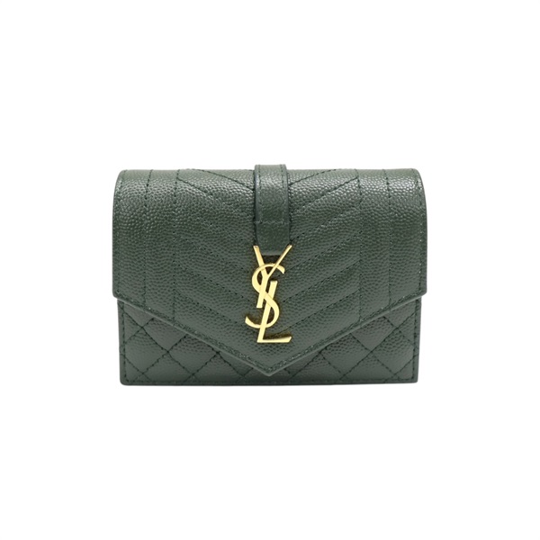 綠色 牛皮 扣式卡片零錢包【SAINT LAURENT YSL 聖羅蘭 】 651027