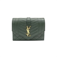 綠色 牛皮 扣式卡片零錢包【SAINT LAURENT YSL 聖羅蘭 】 651027