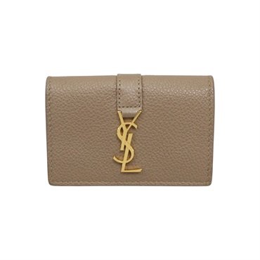卡其色 牛皮 金扣 三折短夾 669959【SAINT LAURENT YSL 聖羅蘭 】 669959