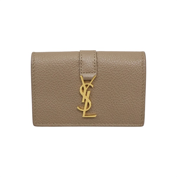 卡其色 牛皮 金扣 三折短夾 669959【SAINT LAURENT YSL 聖羅蘭 】 669959
