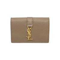 卡其色 牛皮 金扣 三折短夾 669959【SAINT LAURENT YSL 聖羅蘭 】 669959