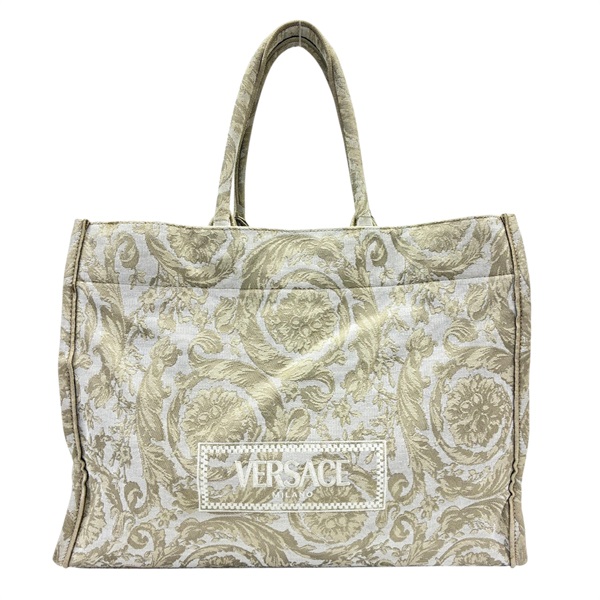 米灰色 刺繡帆布  Barocco Athena 托特包 肩背包【VERSACE 凡賽斯】 1013152