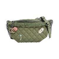 綠色 單寧布 Coco Cuba Charms 腰包 銀釦【CHANEL 香奈兒】 A98617