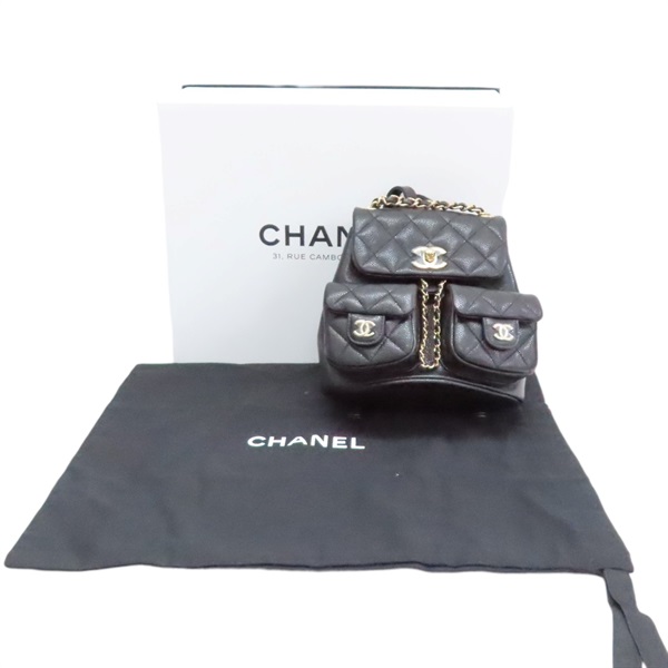 黑色 荔枝紋牛皮 Duma Mini 後背包 金釦【CHANEL 香奈兒】 AS3787
