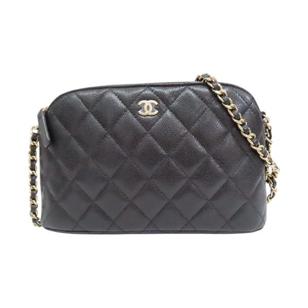 黑色 菱格紋 荔枝牛皮 貝殼包 鍊帶肩背包 金釦【CHANEL 香奈兒】 AP4016