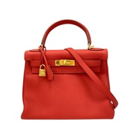 法拉利紅 Togo牛皮 Kelly 28 凱莉包 手提包 □Q刻 金扣【HERMES 愛馬仕】