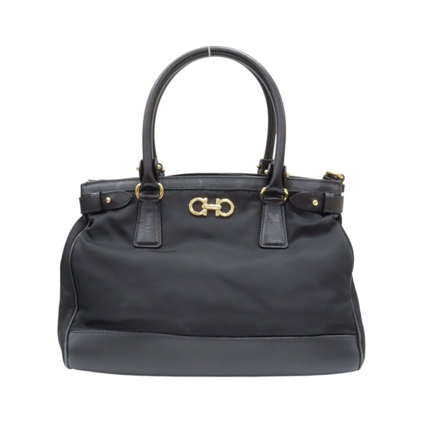 黑色 帆布 牛皮 Double Gancini 兩用包 無背帶【Salvatore Ferragamo 費拉格慕】 AB-21E163