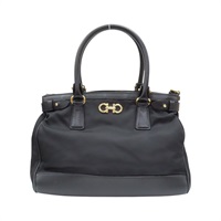 黑色 帆布 牛皮 Double Gancini 兩用包 無背帶【Salvatore Ferragamo 費拉格慕】 AB-21E163