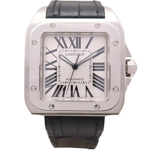 白色錶面 不鏽鋼 Santos 100 大型款 腕錶【Cartier 卡地亞】 W20073X8