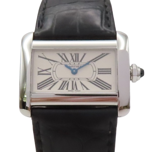 白色錶盤 黑色皮帶 Mini Tank Divan 腕錶【Cartier 卡地亞】 W6300255