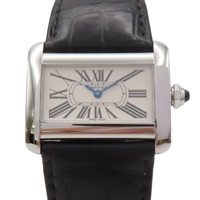 白色錶盤 黑色皮帶 Mini Tank Divan 腕錶【Cartier 卡地亞】 W6300255