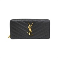 黑色 Matelasse牛皮 Cassandre 拉鍊 長夾【SAINT LAURENT YSL 聖羅蘭】 358094