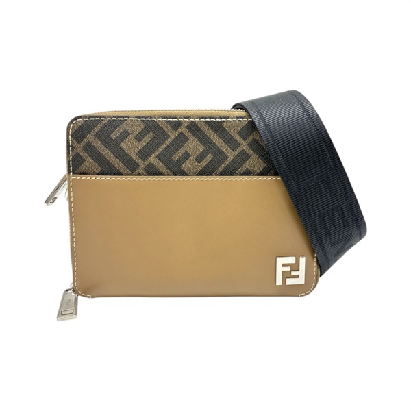 棕色 PVC塗層帆布 牛皮 方形 FF 相機包 肩背包【FENDI 芬迪】 7M0357