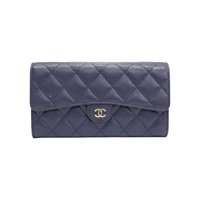 藍色牛皮 Classic Long Flap 扣式 長夾 AP0241【CHANEL 香奈兒】 AP0241