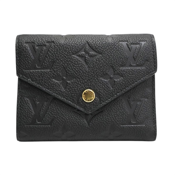黑色牛皮 原花壓紋 Portefeuille Victorine 扣式短夾【LOUIS VUITTON LV 路易威登】 M64060