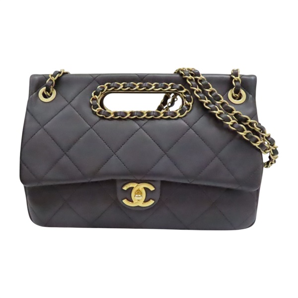 黑色 牛皮 菱格紋 Chain Flap Bag 肩背包 (無卡)【CHANEL 香奈兒】