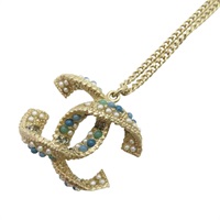 金色 金屬 藍色珠珠 COCO Logo 項鍊【CHANEL 香奈兒】