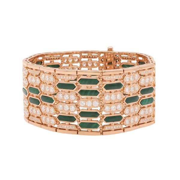 Serpenti 手環 18K玫瑰金 孔雀石 鑽石【BVLGARI 寶格麗】