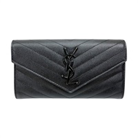 黑色 粒面壓紋 牛皮 MATELASSE大型 翻蓋錢包 扣式 長夾【SAINT LAURENT YSL 聖羅蘭】 372264