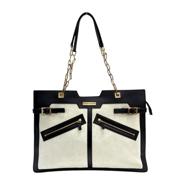 白/黑色 麂皮 牛皮 手提包【GUCCI 古馳】 001 4106