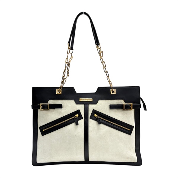 白/黑色 麂皮 牛皮 手提包【GUCCI 古馳】 001 4106