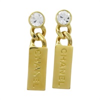 金色 鍍金 水鑽 鐵牌 耳環【CHANEL 香奈兒】