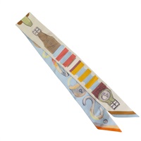 米白/藍色 絲綢 Inventaire Poetique de Brides a Bloc Twilly 絲巾【HERMES 愛馬仕】