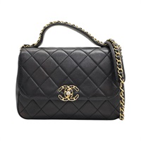 黑色 菱格紋 牛皮 Chain Infinity Top Handle Flap 兩用包【CHANEL 香奈兒】 AS0970