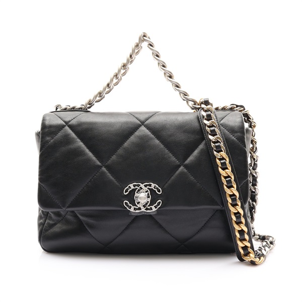 黑色 羊皮 19 大型 口蓋 肩背包【CHANEL 香奈兒】 AS1161