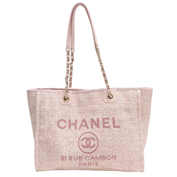 粉色 帆布 Deauville Tote 沙灘包 托特包【CHANEL 香奈兒】 A66941