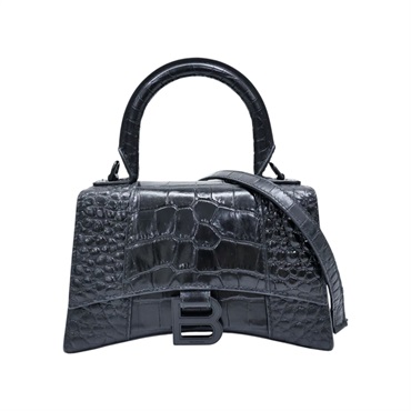 黑色 鰐魚紋壓花 牛皮 Hourglass XS 兩用包【Balenciaga 巴黎世家】 592833