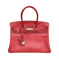 法拉利紅/藍色 Epsom牛皮 Birkin 30 柏金包 手提包 口P刻 金扣【HERMES 愛馬仕】