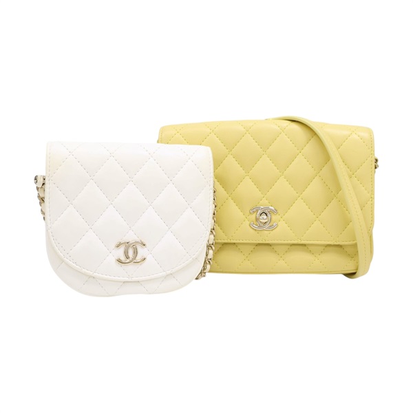 白/黃色 菱格紋 羊皮 NOVO BOLSA DOUBLE MINI FLAP 無卡 變色【CHANEL 香奈兒】 AS0649