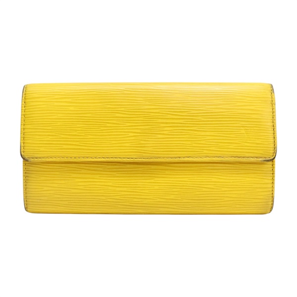 黃色 水波紋 牛皮 Pochette Portemonnaie 扣式長夾 銀扣 M60319【LOUIS VUITTON LV 路易威登】 M60319