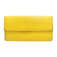 黃色 水波紋 牛皮 Pochette Portemonnaie 扣式長夾 銀扣 M60319【LOUIS VUITTON LV 路易威登】 M60319