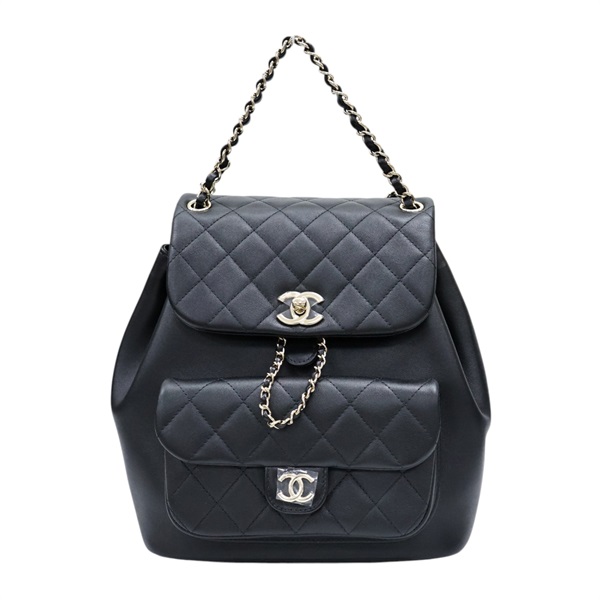 黑色 菱格紋牛皮 Duma Drawstring 後背包【CHANEL 香奈兒】 AS3618