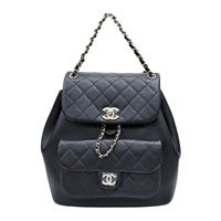 黑色 菱格紋牛皮 Duma Drawstring 後背包【CHANEL 香奈兒】 AS3618