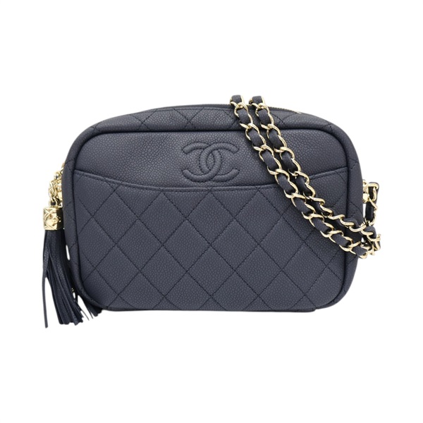 深藍色 菱格紋牛皮 Camera Case 肩背包 【CHANEL 香奈兒】 A57717