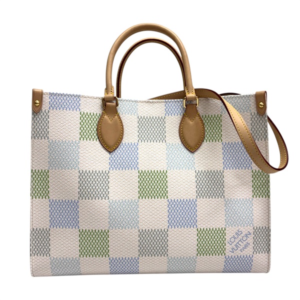 米色/藍色/綠色 大格紋 帆布 OnTheGo MM 兩用包【LOUIS VUITTON LV 路易威登】 N40518