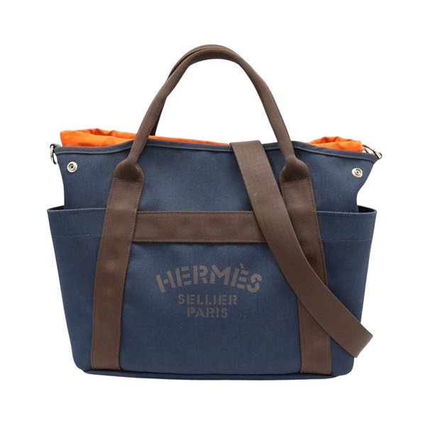 橘/深藍色 帆布 牛皮 The Grooming Bag 兩用包 Y刻【HERMES 愛馬仕】 H068312CKAB