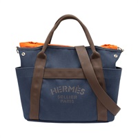 橘/深藍色 帆布 牛皮 The Grooming Bag 兩用包 Y刻【HERMES 愛馬仕】 H068312CKAB