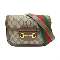 棕色 PVC塗層帆布 Horsebit 1955 Small 肩背包【GUCCI 古馳】 658574