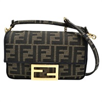 棕色 老花帆布 Mini Baguette 肩背包【FENDI 芬迪】 8BS017