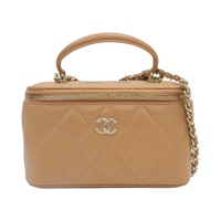 淺褐色 菱格紋 羊皮 Vanity Case 化妝 鍊帶 肩背包【CHANEL 香奈兒】 AP2199