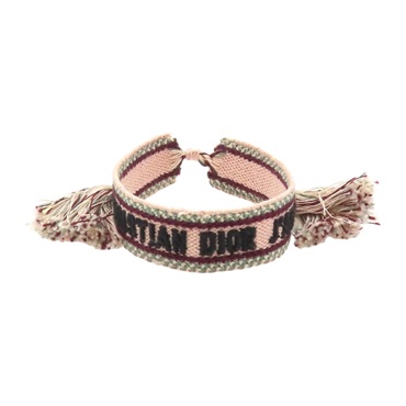 粉色 編織棉布 刺繡 misanga 手環【Dior 迪奧】