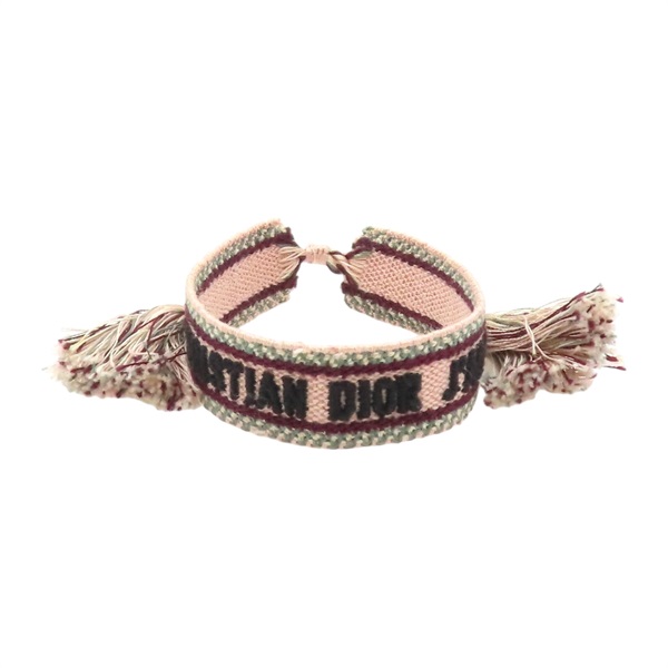 粉色 編織棉布 刺繡 misanga 手環【Dior 迪奧】