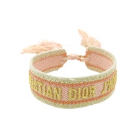 粉/金色 編織棉布 刺繡 misanga 手環【Dior 迪奧】