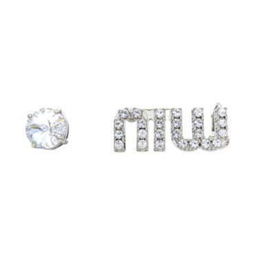 銀色 黃銅 水晶 Crystal Logo 耳環【MIU MIU 繆繆】 5JO7602DNC